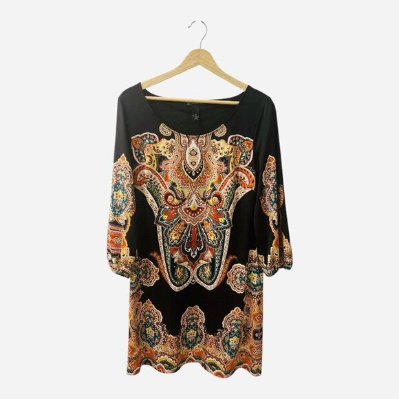 INC International Concepts Embroidered Shift Dress Black 3/4 Sleeve MEDIUM - Picture 2 of 7